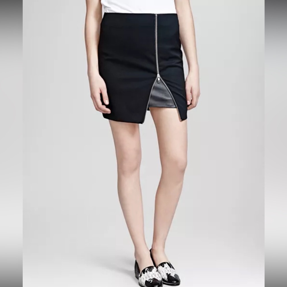 The Kooples Black Wool Blend Front Zip Mini Pencil Skirt Size 36
